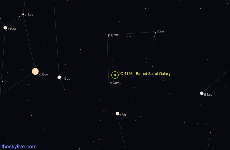 Finder chart IC 4146 - Barred Spiral Galaxy in Coma Berenices star