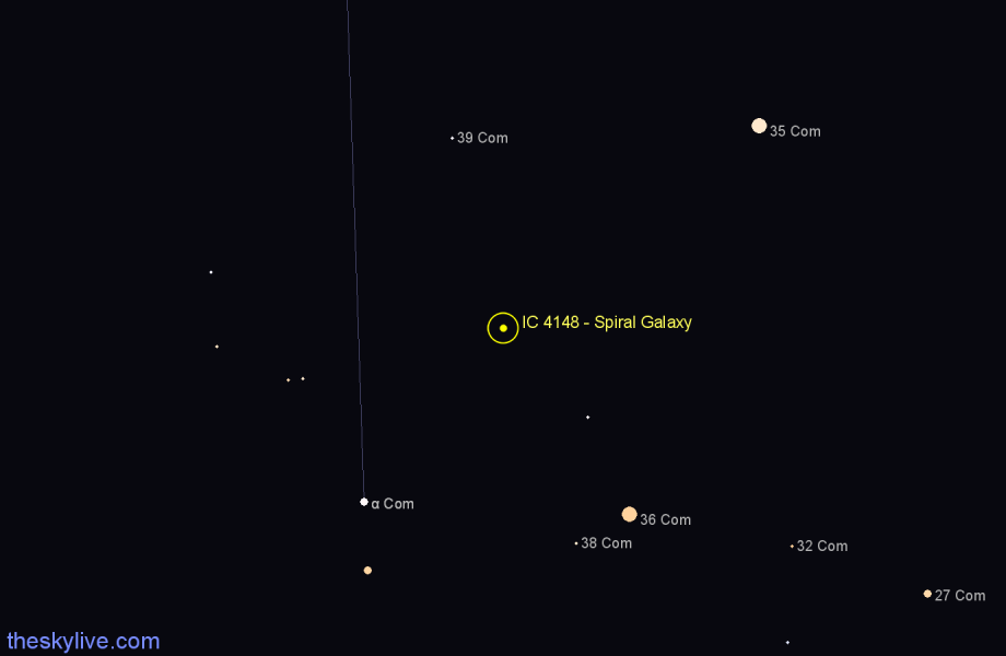 Finder chart IC 4148 - Spiral Galaxy in Coma Berenices star