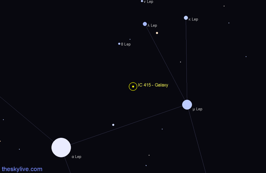Finder chart IC 415 - Galaxy in Lepus star
