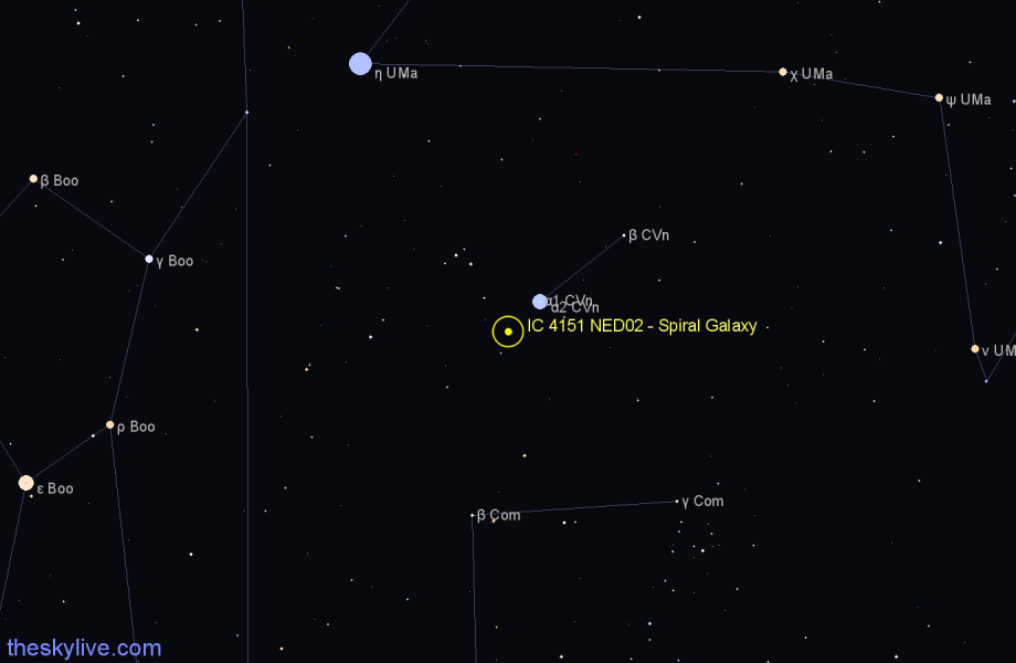 Finder chart IC 4151 NED02 - Spiral Galaxy in Canes Venatici star