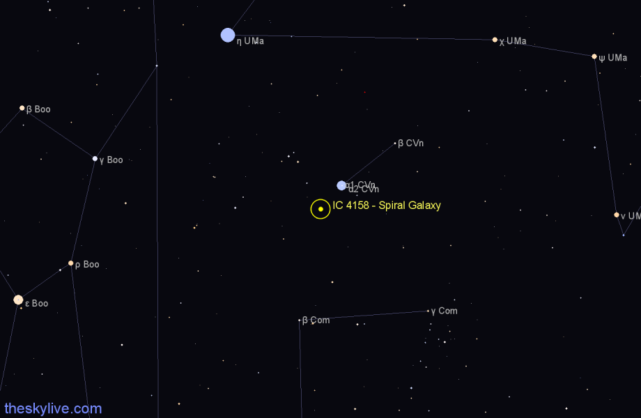 Finder chart IC 4158 - Spiral Galaxy in Canes Venatici star