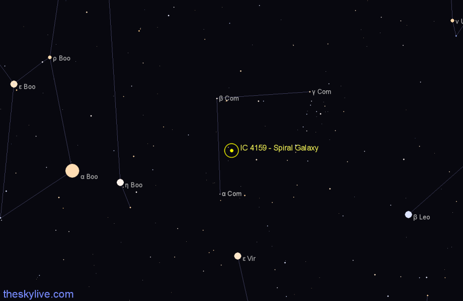 Finder chart IC 4159 - Spiral Galaxy in Coma Berenices star