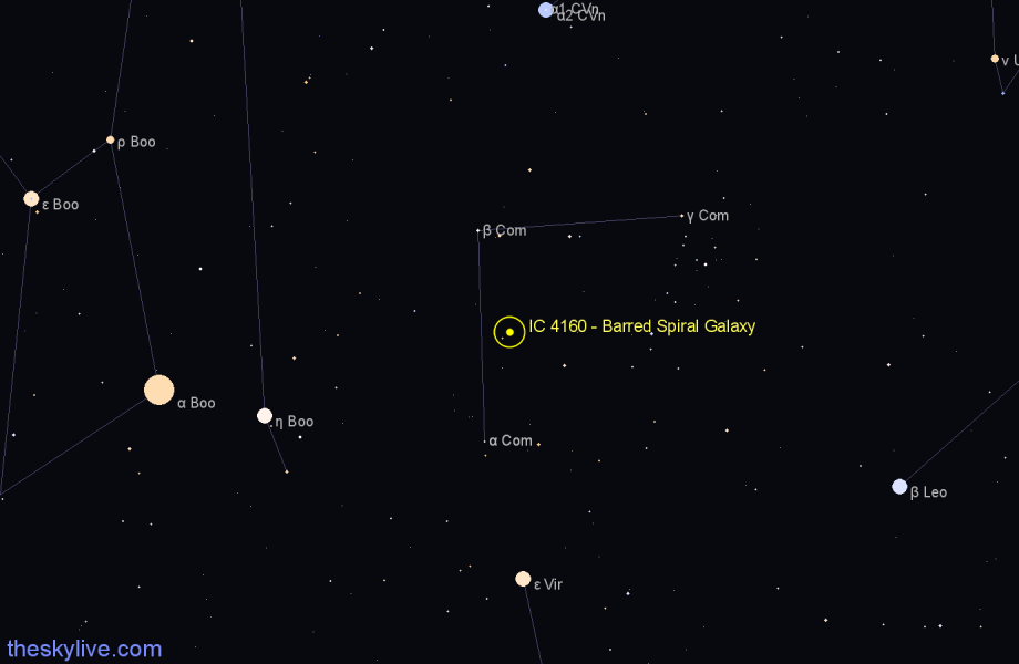 Finder chart IC 4160 - Barred Spiral Galaxy in Coma Berenices star