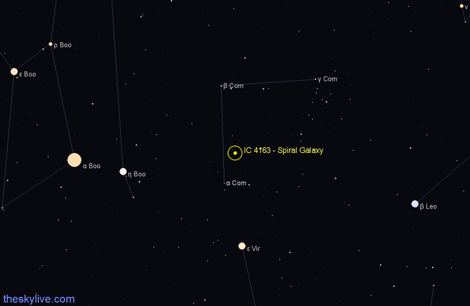 Finder chart IC 4163 - Spiral Galaxy in Coma Berenices star