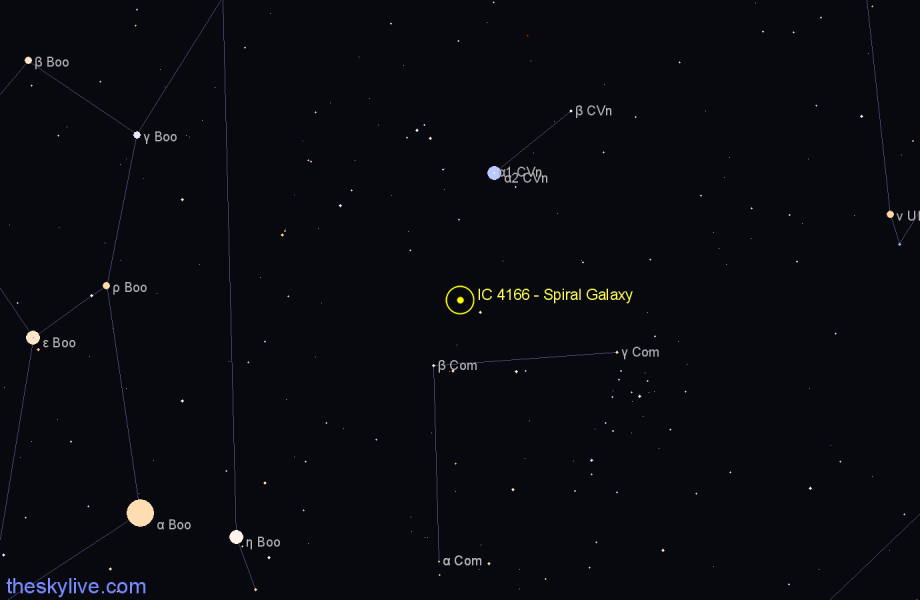 Finder chart IC 4166 - Spiral Galaxy in Canes Venatici star