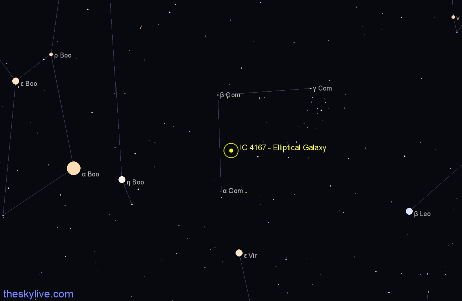 Finder chart IC 4167 - Elliptical Galaxy in Coma Berenices star