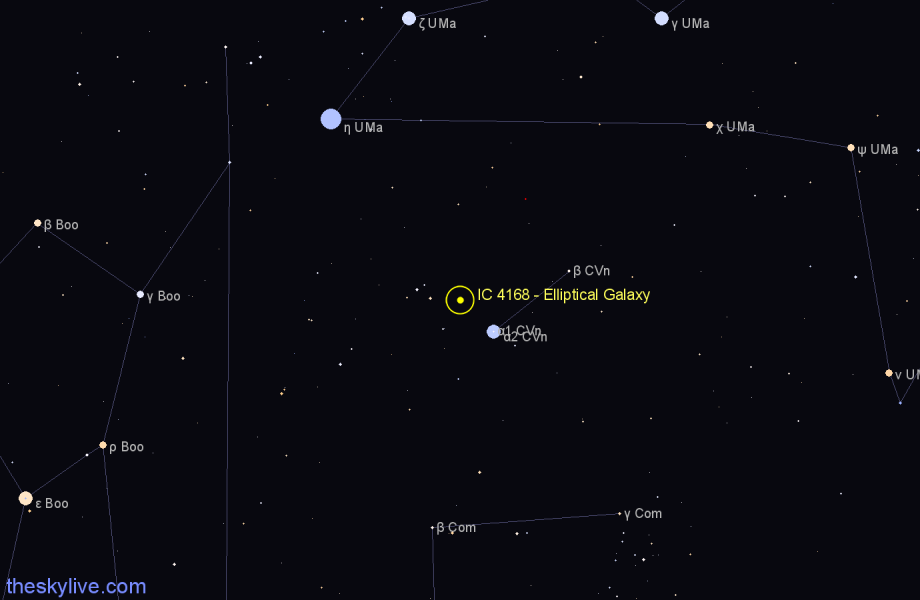 Finder chart IC 4168 - Elliptical Galaxy in Canes Venatici star