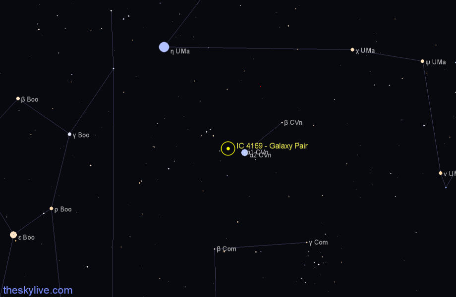 Finder chart IC 4169 - Galaxy Pair in Canes Venatici star