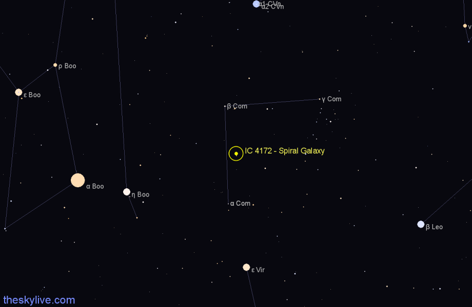 Finder chart IC 4172 - Spiral Galaxy in Coma Berenices star