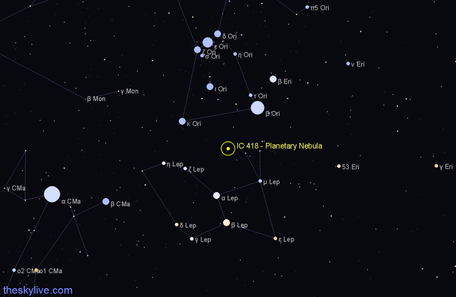 Finder chart IC 418 - Planetary Nebula in Lepus star