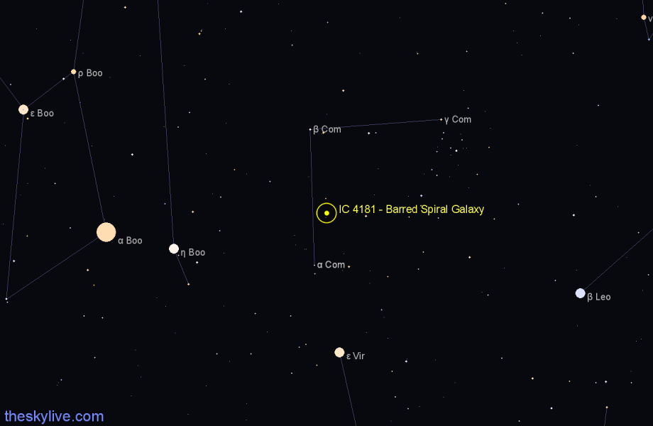 Finder chart IC 4181 - Barred Spiral Galaxy in Coma Berenices star