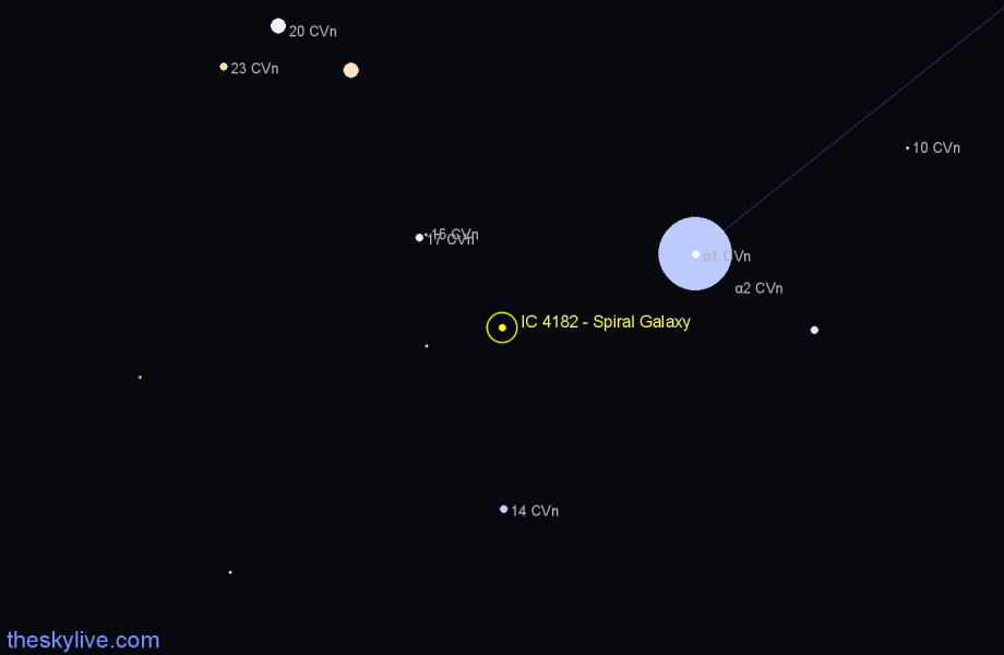 Finder chart IC 4182 - Spiral Galaxy in Canes Venatici star