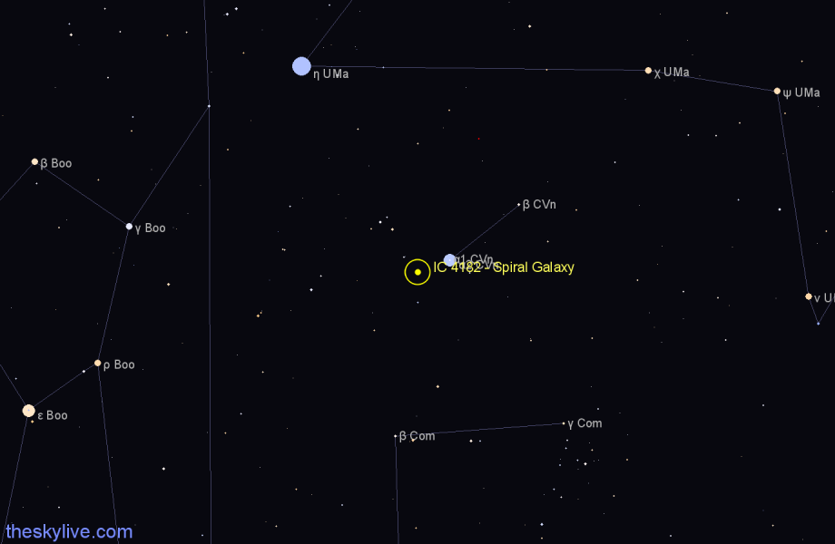 Finder chart IC 4182 - Spiral Galaxy in Canes Venatici star