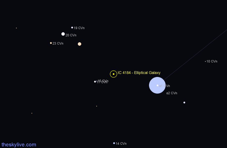Finder chart IC 4184 - Elliptical Galaxy in Canes Venatici star