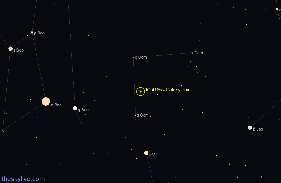 Finder chart IC 4185 - Galaxy Pair in Coma Berenices star