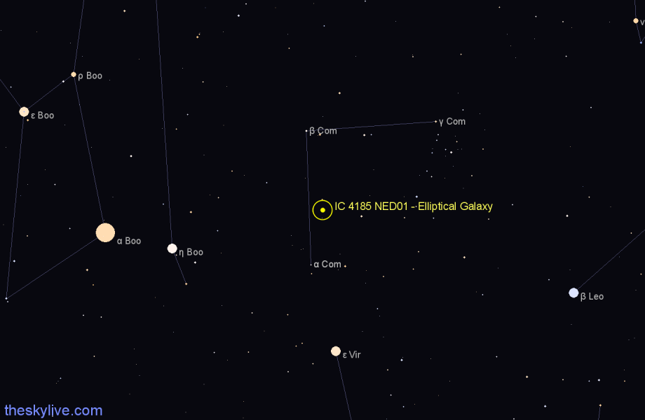 Finder chart IC 4185 NED01 - Elliptical Galaxy in Coma Berenices star