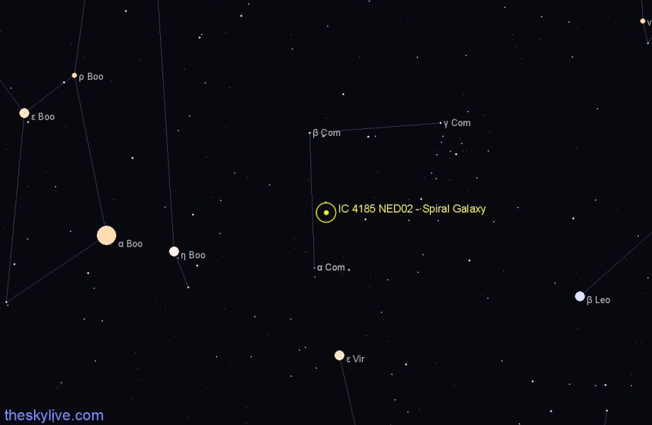 Finder chart IC 4185 NED02 - Spiral Galaxy in Coma Berenices star