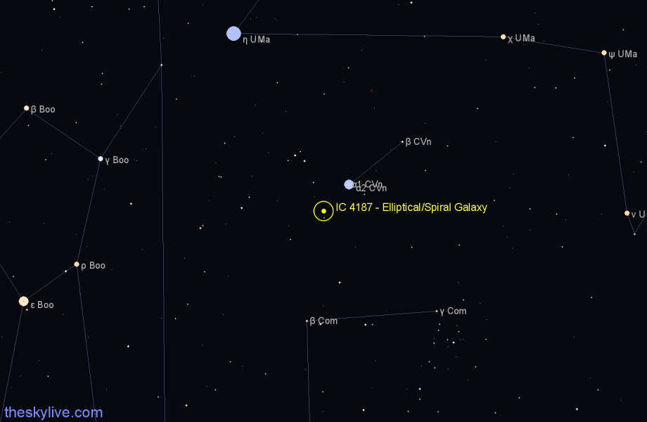 Finder chart IC 4187 - Elliptical/Spiral Galaxy in Canes Venatici star