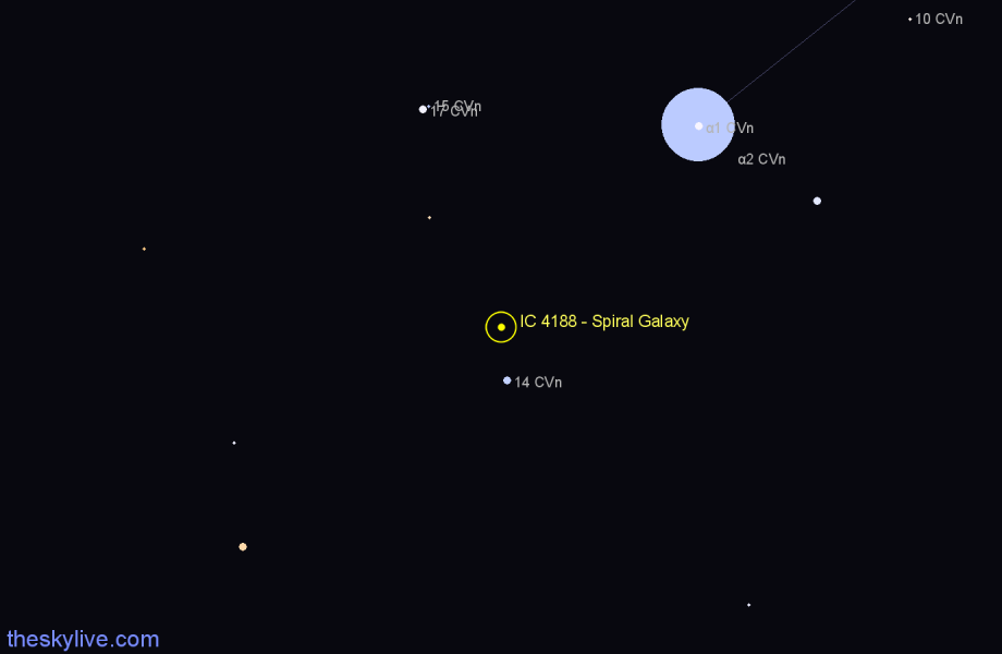 Finder chart IC 4188 - Spiral Galaxy in Canes Venatici star