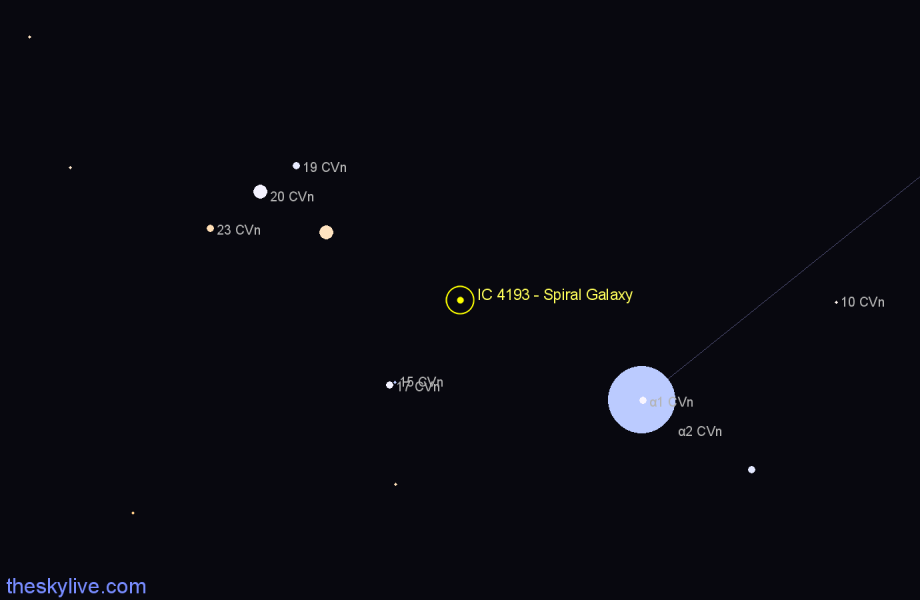 Finder chart IC 4193 - Spiral Galaxy in Canes Venatici star