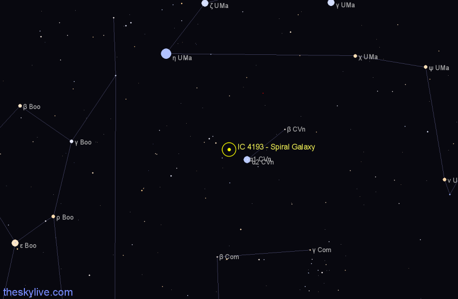 Finder chart IC 4193 - Spiral Galaxy in Canes Venatici star
