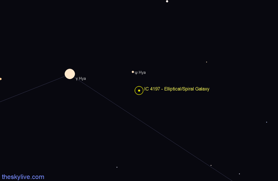 Finder chart IC 4197 - Elliptical/Spiral Galaxy in Hydra star