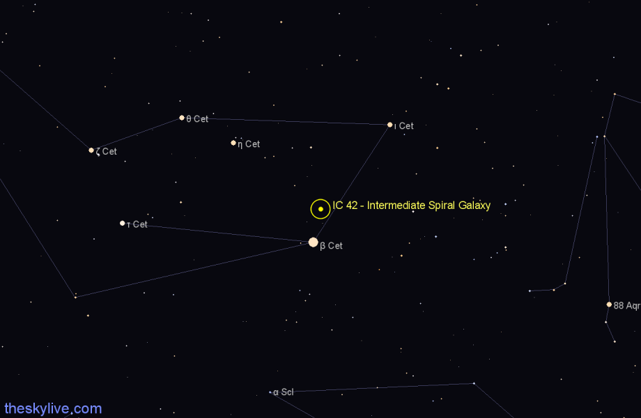 Finder chart IC 42 - Intermediate Spiral Galaxy in Cetus star