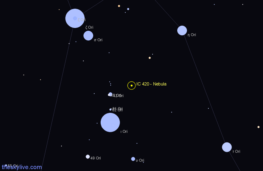 Finder chart IC 420 - Nebula in Orion star