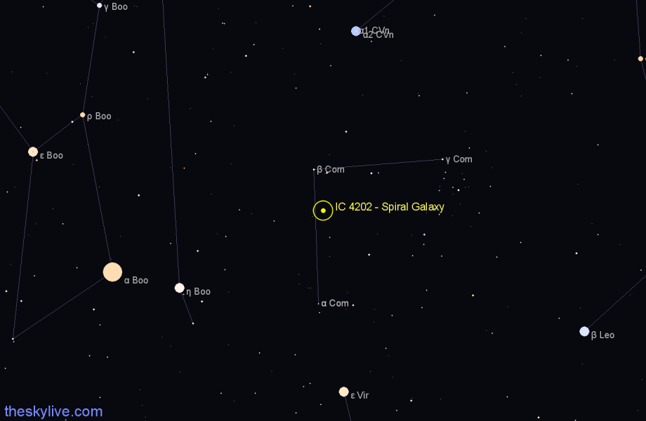 Finder chart IC 4202 - Spiral Galaxy in Coma Berenices star