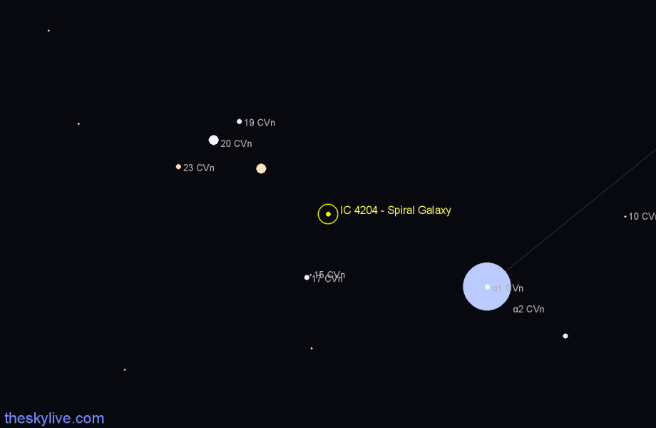 Finder chart IC 4204 - Spiral Galaxy in Canes Venatici star