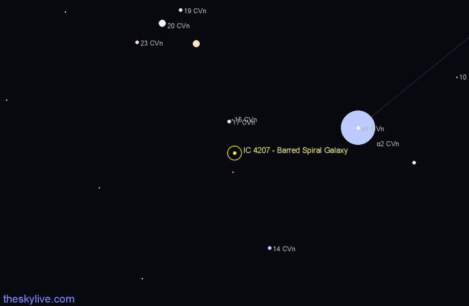 Finder chart IC 4207 - Barred Spiral Galaxy in Canes Venatici star