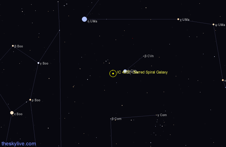 Finder chart IC 4207 - Barred Spiral Galaxy in Canes Venatici star
