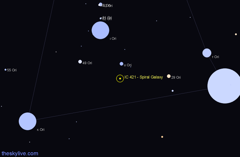 Finder chart IC 421 - Spiral Galaxy in Orion star