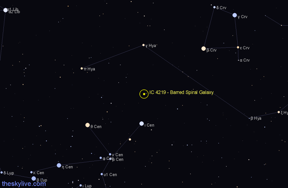 Finder chart IC 4219 - Barred Spiral Galaxy in Centaurus star