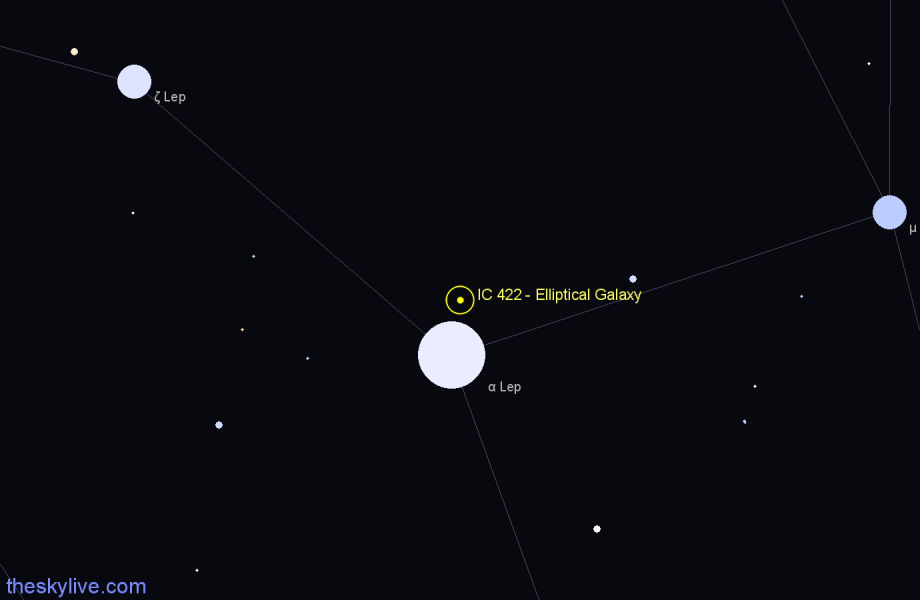 Finder chart IC 422 - Elliptical Galaxy in Lepus star