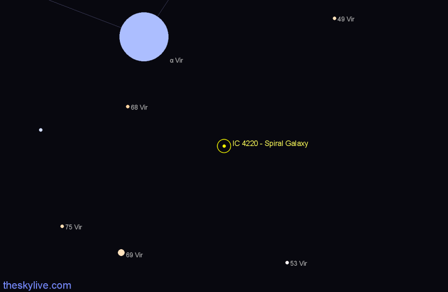 Finder chart IC 4220 - Spiral Galaxy in Virgo star