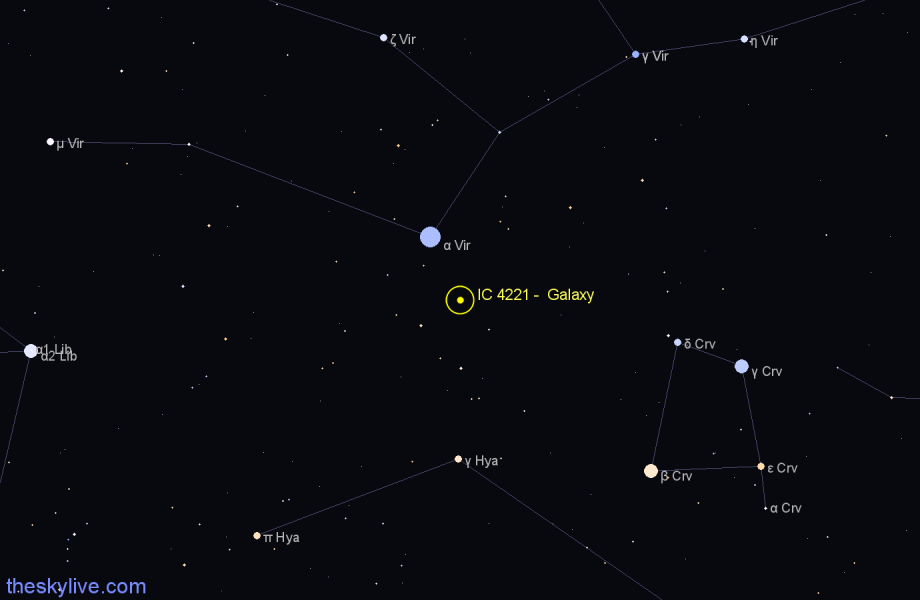 Finder chart IC 4221 - Galaxy in Virgo star
