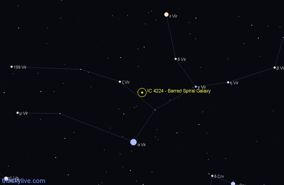 Finder chart IC 4224 - Barred Spiral Galaxy in Virgo star