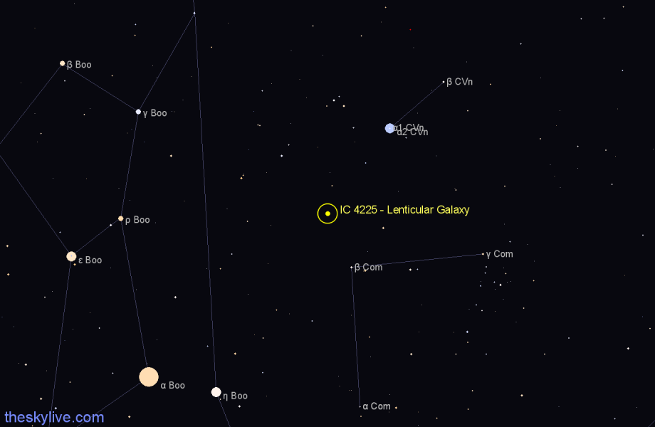 Finder chart IC 4225 - Lenticular Galaxy in Canes Venatici star