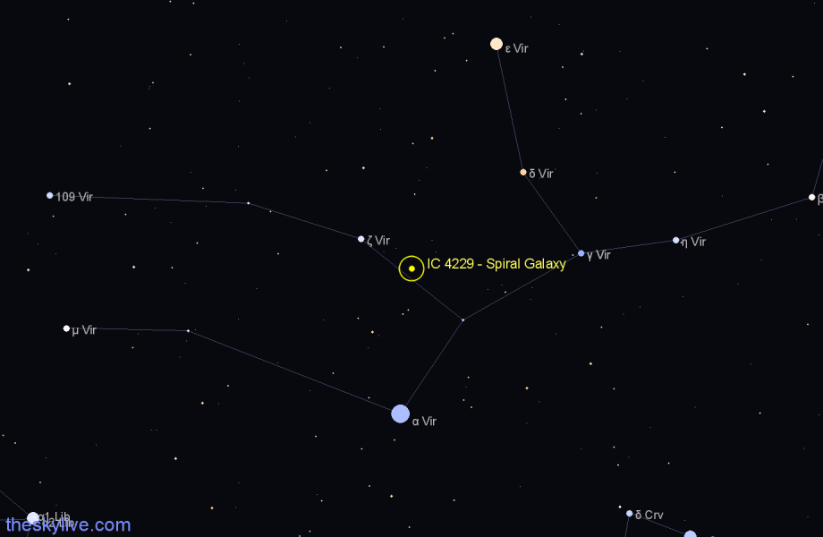 Finder chart IC 4229 - Spiral Galaxy in Virgo star