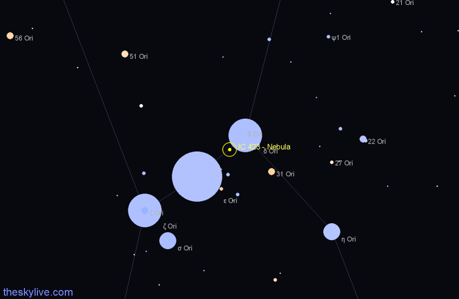 Finder chart IC 423 - Nebula in Orion star