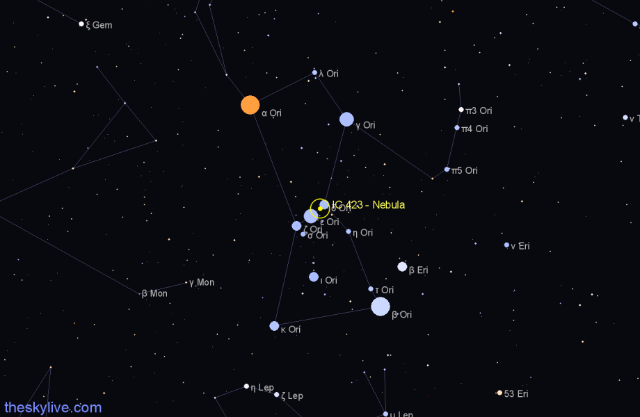 Finder chart IC 423 - Nebula in Orion star