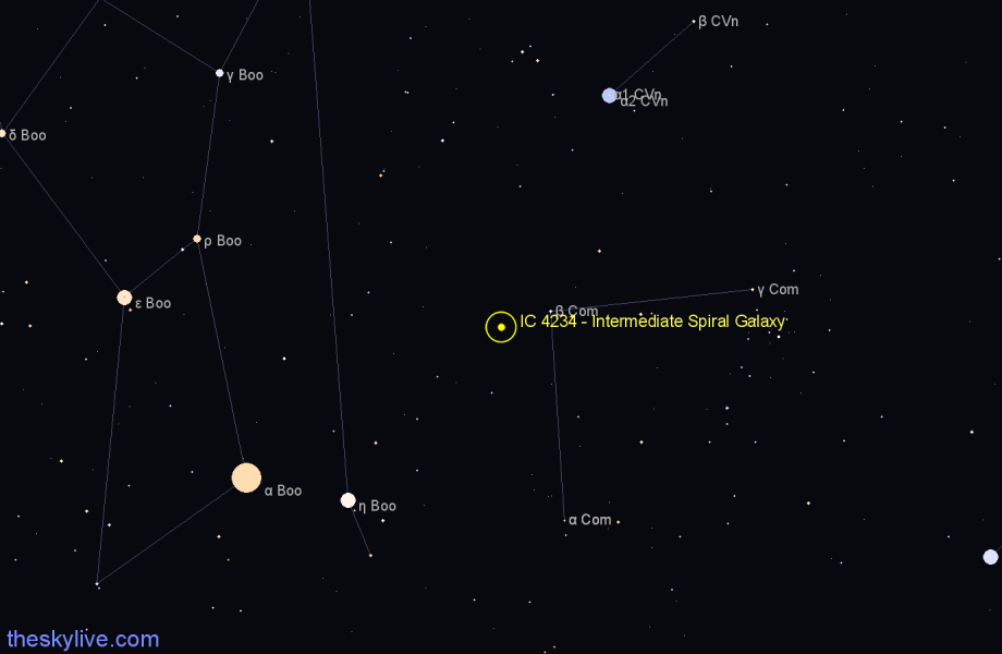 Finder chart IC 4234 - Intermediate Spiral Galaxy in Coma Berenices star