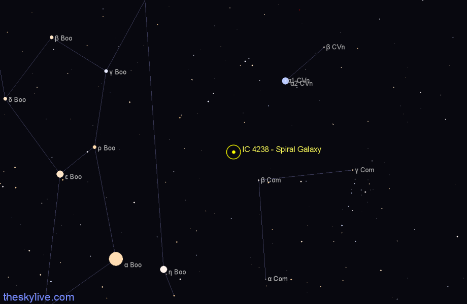 Finder chart IC 4238 - Spiral Galaxy in Canes Venatici star