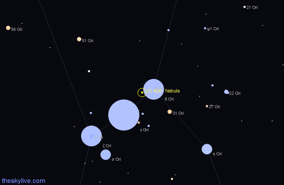 Finder chart IC 424 - Nebula in Orion star