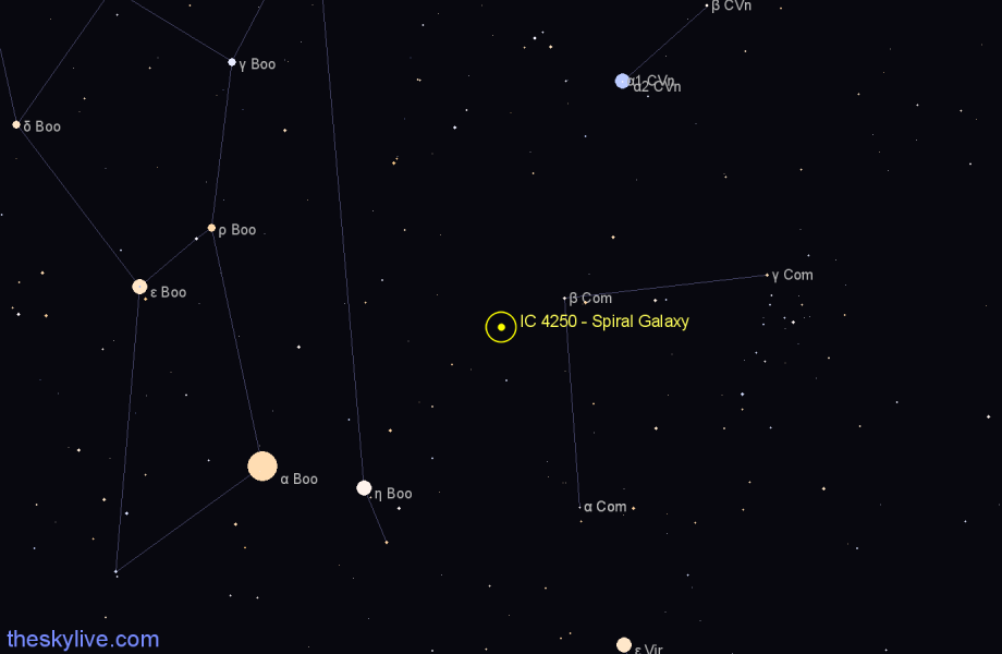 Finder chart IC 4250 - Spiral Galaxy in Coma Berenices star