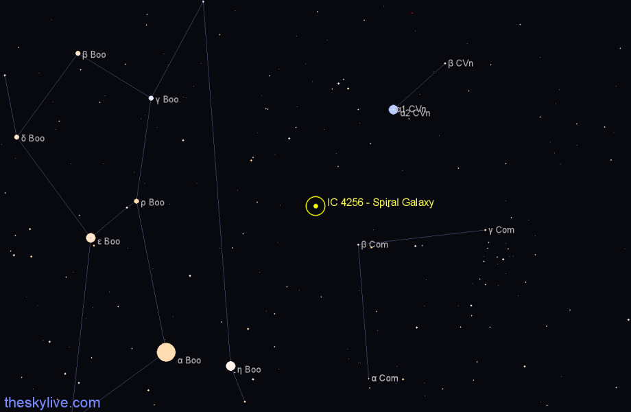 Finder chart IC 4256 - Spiral Galaxy in Canes Venatici star