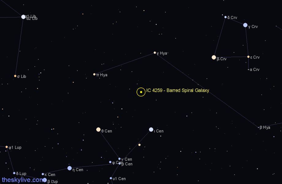 Finder chart IC 4259 - Barred Spiral Galaxy in Centaurus star