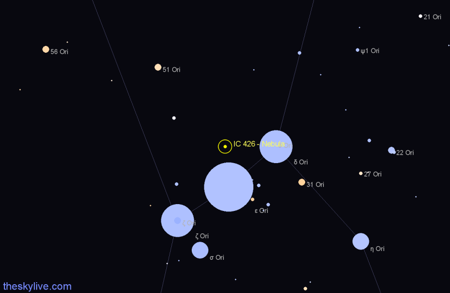 Finder chart IC 426 - Nebula in Orion star