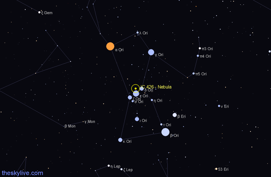 Finder chart IC 426 - Nebula in Orion star